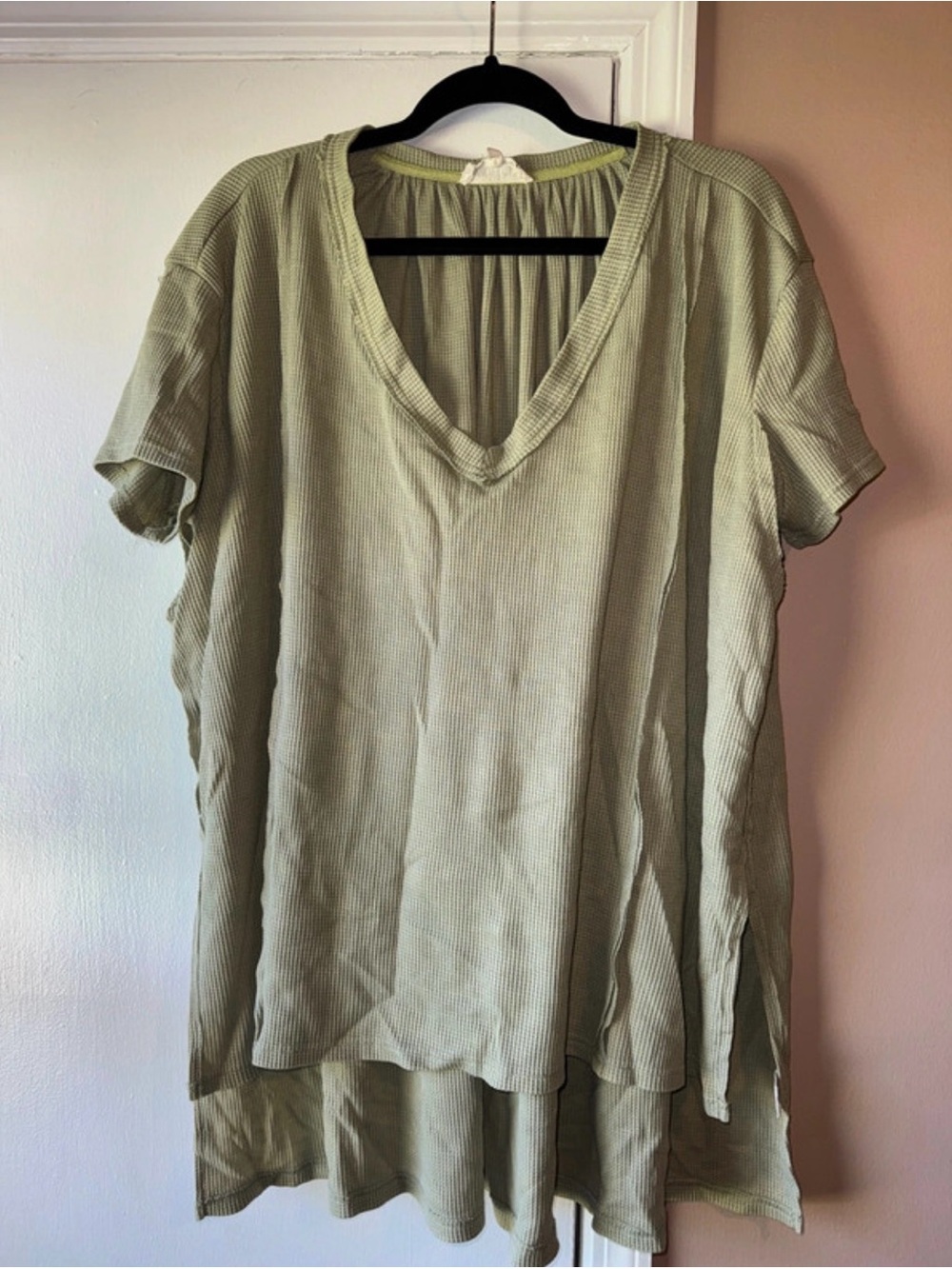 Peach Love California Light Olive Green V-Neck Ribbed Tunic